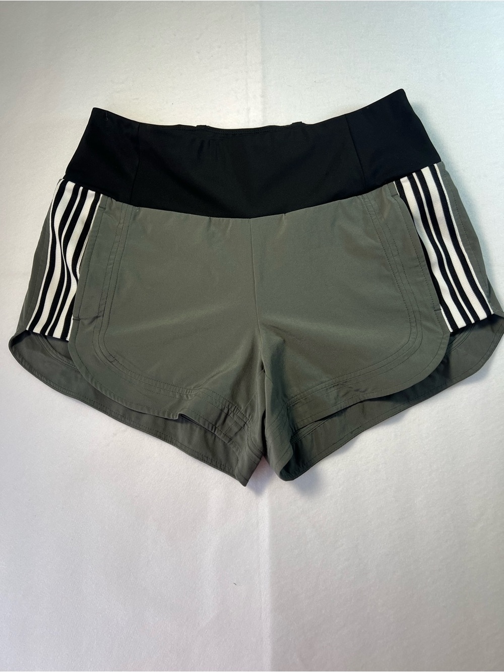 Athleta Gray Athletic Shorts with Black Waistband and Stripe Detail